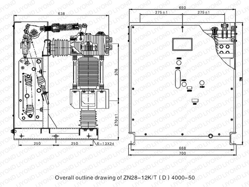 ZN28-12K dhuwur voltase njero ruangan VCB kanggo 12kV switchgear 