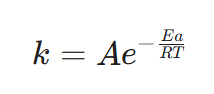 Arrhenius Equation: k = Ae^(-Ea/RT)